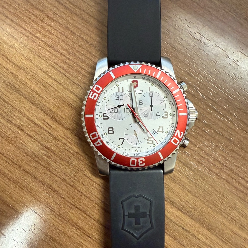 Victorinox Red Bezel Black Strap Watch